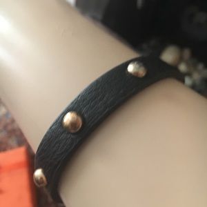 Black leather snap bracelet